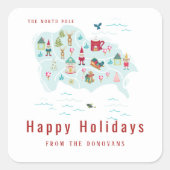 サンタズノースポールビレッジマップクリスマス スクエアシール (正面)