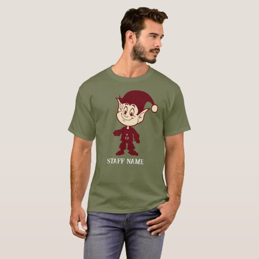 サンタズパーソナライズされたおもしろい小人クリスマススタッフ Tシャツ (正面フル)