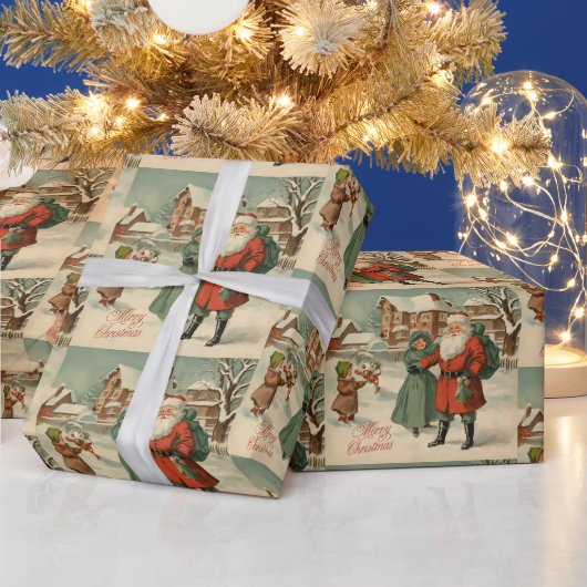 サンタズビジットヴィンテージクリスマスイラストレーション ラッピングペーパー (クリスマス)
