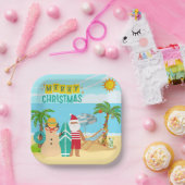 サンタズビーチクリスマス ペーパープレート (パーティー)