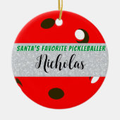 サンタズピックレお気に入りのバーラーレッドピックボール セラミックオーナメント (正面)