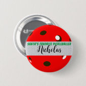 サンタズピックレお気に入りのバーラーレッドピックボール 缶バッジ (正面&裏面)