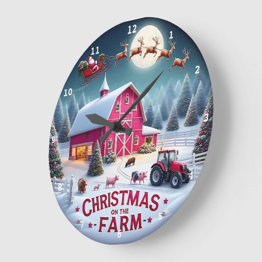 サンタズファームハウスクリスマス素朴ホリデーウォール ラージ壁時計 (傾斜)