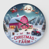 サンタズファームハウスクリスマス素朴ホリデーウォール ラージ壁時計 (正面)