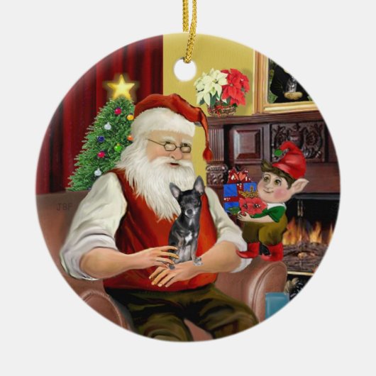 サンタズブルーとタンチワワ(T) セラミックオーナメント (正面)