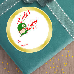 サンタズヘルパークリスマス小妖精や小人お洒落ギフトラベル ラウンドシール