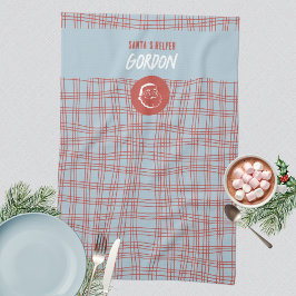 サンタズヘルパーブルーモダン&レッドホリデー キッチンタオル