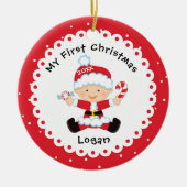 サンタズヘルパーベビーの初めてのクリスマス セラミックオーナメント (正面)