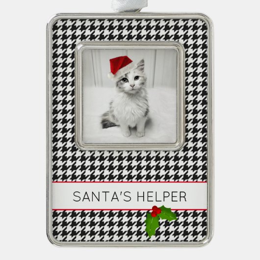 サンタズヘルパーホリデーペットフォトホリーフェスティバル シルバープレートフレームオーナメント (正面)