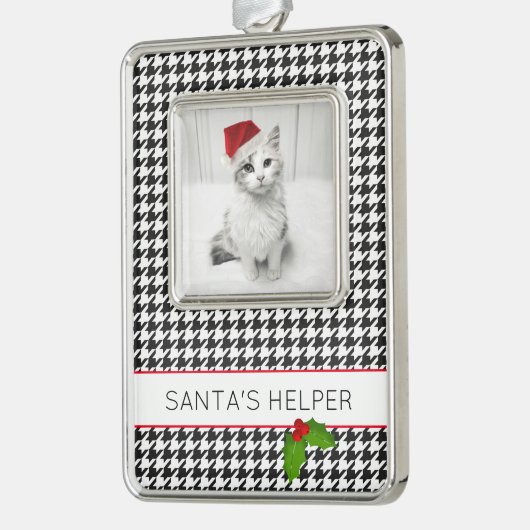 サンタズヘルパーホリデーペットフォトホリーフェスティバル シルバープレートフレームオーナメント (左)