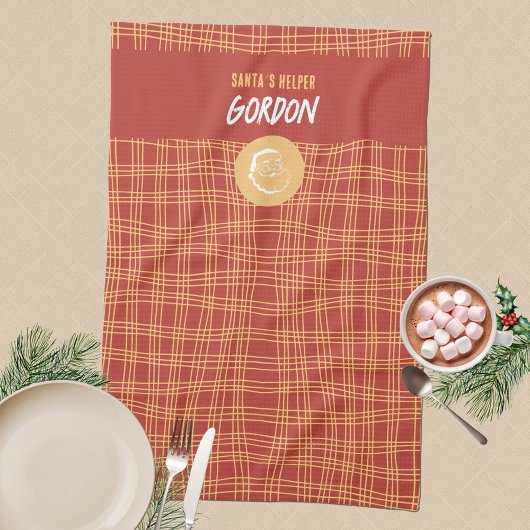 サンタズヘルパーレッド&アプリコットクリスマスキッチントウ キッチンタオル