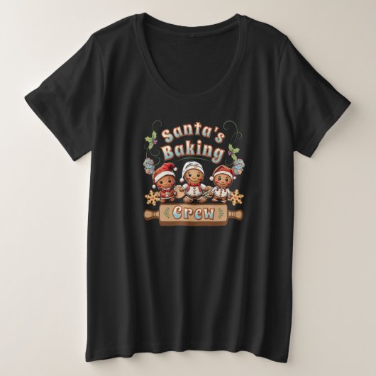 サンタズベーキングクルーChristmas Cookie プラスサイズTシャツ (デザイン正面)