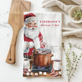 サンタズホットココア&応援パーソナライズされたクリスマス キッチンタオル