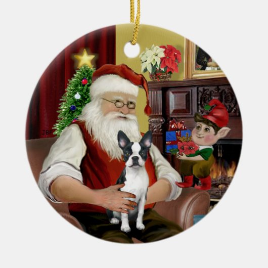 サンタズボストンテリア#1 セラミックオーナメント (正面)