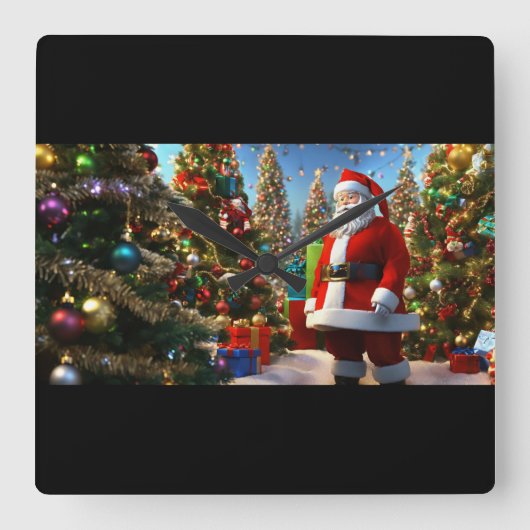 サンタズマジカルタイムピース – フェスティバルホリデークロック スクエア壁時計 (正面)