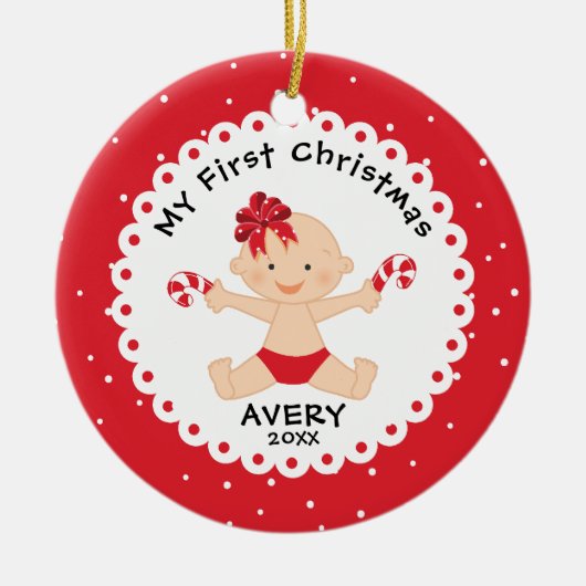 サンタズリトルスウィーティベビーの初めてのクリスマス セラミックオーナメント (正面)