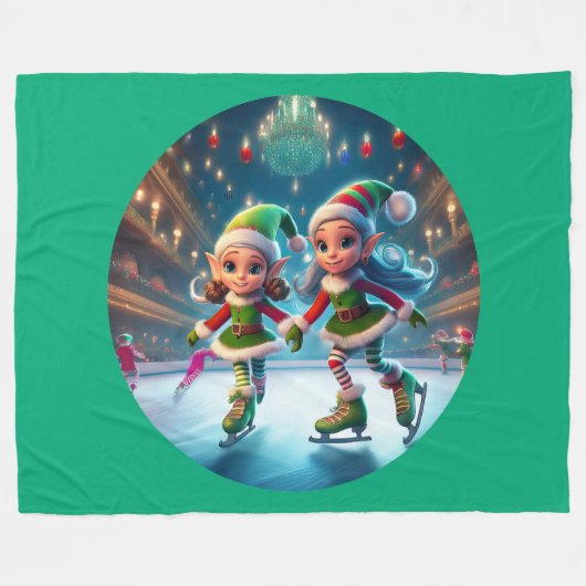 サンタズリトルヘルパーは氷のスケートで滑る屋内 フリースブランケット (正面(横))