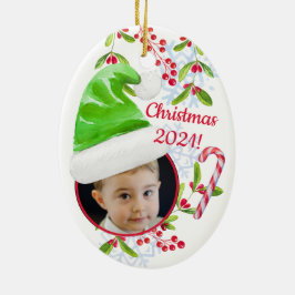 サンタズリトルヘルパー小妖精や小人ハットフォトクリスマスクリスマス セラミックオーナメント