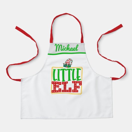 サンタズリトル小妖精や小人ヘルパーパーソナライズされた、名前キッズ エプロン (正面)