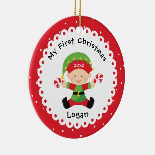 サンタズリトル小妖精や小人ベビー初めてのクリスマス セラミックオーナメント (右)