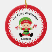 サンタズリトル小妖精や小人ベビー初めてのクリスマス セラミックオーナメント (正面)