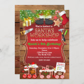 サンタズワークショップクリスマスパーティの招待状 招待状 (正面/裏面)