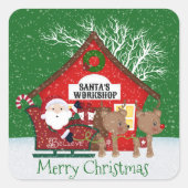 サンタズワークショップクリスマスホリデーステッカー スクエアシール (正面)