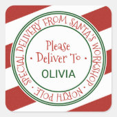 サンタズワークショップストライプクリスマスプレゼント スクエアシール (正面)