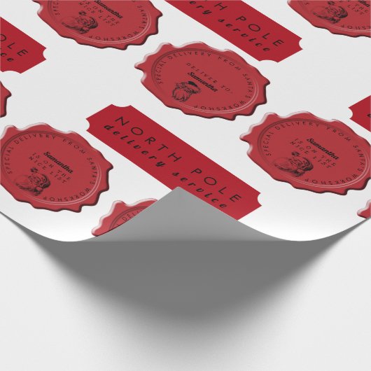 サンタズワークショップ名前をカスタムするクリスマススタンプ ラッピングペーパー (角)