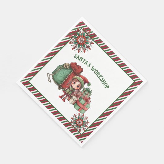 サンタズワークショップ小妖精や小人クリスマスホリデーパーティー スタンダードランチョンナプキン (角)