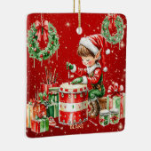 サンタズワークショップ小妖精や小人パーソナライズされたキッズクリスマス セラミックオーナメント (右)
