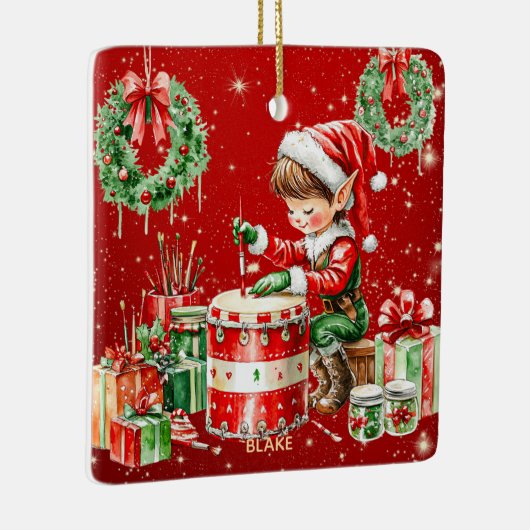 サンタズワークショップ小妖精や小人パーソナライズされたキッズクリスマス セラミックオーナメント (右)