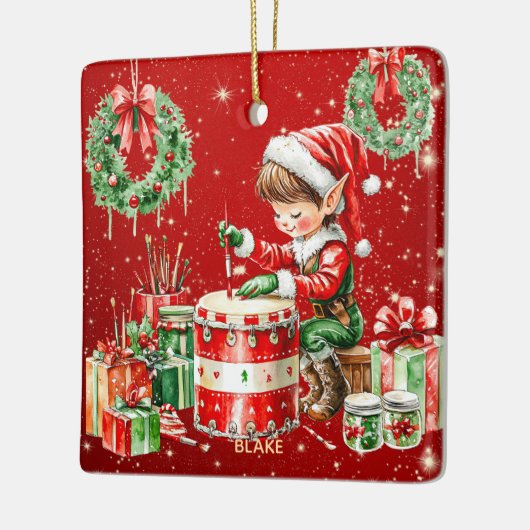 サンタズワークショップ小妖精や小人パーソナライズされたキッズクリスマス セラミックオーナメント (左)