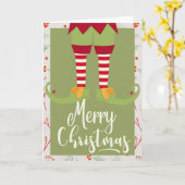 サンタズ小妖精や小人レッグ&足- Merry Christmas カード (黄色い花)