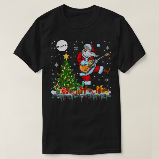 サンタズ遊ギタークリスマスツリーライツギタリ Tシャツ (デザイン正面)