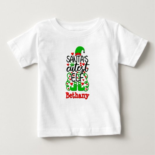 サンタズ・カスト・小妖精や小人・ハット・シューズ・グリーン・レッド ベビーTシャツ (正面)