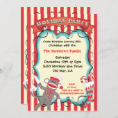 サンタソックモンキークリスマスパーティの招待状 招待状 (正面/裏面)
