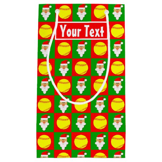 サンタソフトボール選手名前をカスタムする/文字クリスマス スモールペーパーバッグ (正面)