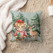 サンタタイガーと鹿の松クリスマス クッション (ブランケット)