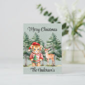 サンタタイガーと鹿の松クリスマス ポストカード (スタンド正面)