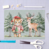 サンタタイガーと鹿の松クリスマス 薄葉紙 (クラフト)