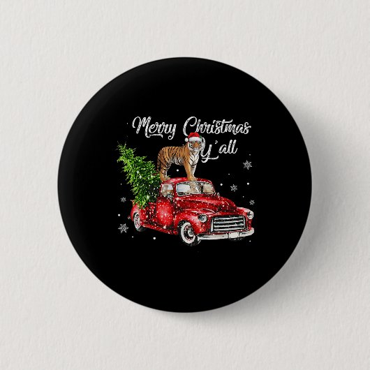 サンタタイガー乗り赤トラック醜いセータークリスマス 缶バッジ (正面)