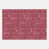 サンタタイポグラフィバーガンディーレッドキッズネームクリスマス ラッピングペーパーシート (正面)