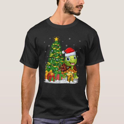 サンタタートルに合う海亀クリスマスズファミリー Tシャツ (正面)