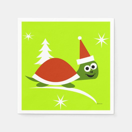 サンタタートルクリスマス紙パーティーナプキンス スタンダードカクテルナプキン (正面)