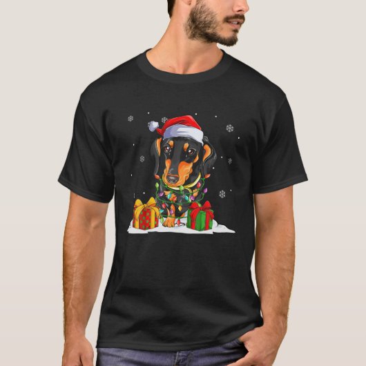 サンタダックスシャンドクリスマスライトセータークリスマスドッグ Tシャツ (正面)