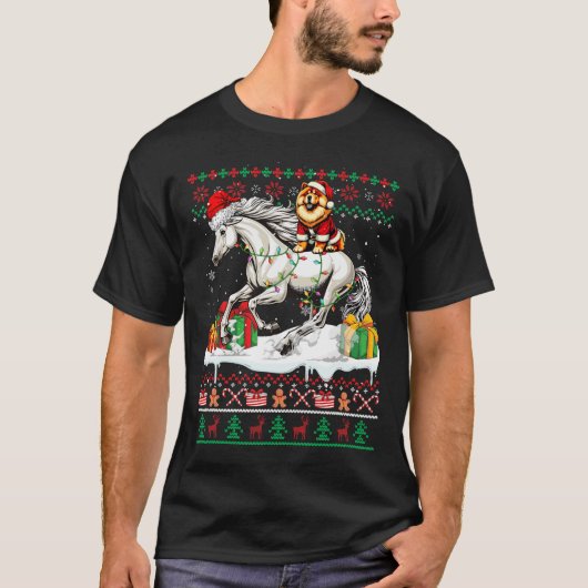 サンタチャウチャウライディングホースクリスマスセーター値リスト Tシャツ (正面)