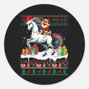 サンタチャウチャウライディングユニコーンクリスマスセーターL ラウンドシール