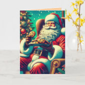 サンタチョコレートチップクッキー |ヴィンテージクリスマス カード (黄色い花)