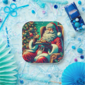 サンタチョコレートチップクッキー |ヴィンテージクリスマス ペーパープレート (パーティー)